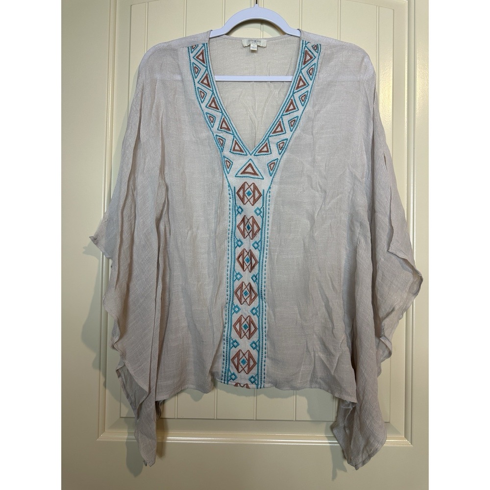 Umgee Boho Embroidered Tunic top Blouse relaxed Aztec Western Peasant Sz S